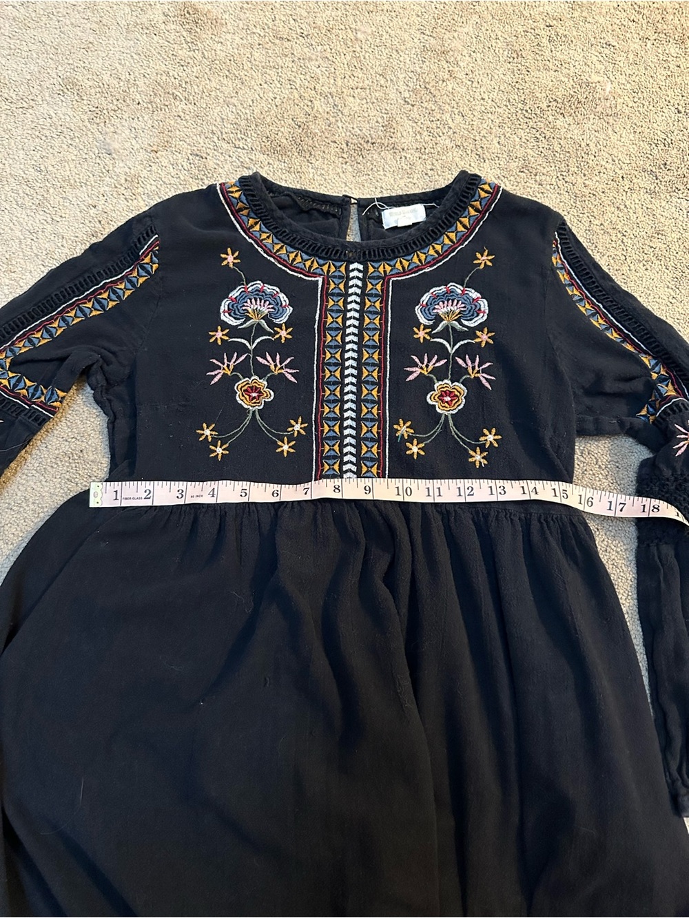 World Market 100% Cotton Boho Floral Embroidery Tunic Mini Dress Long Sleeve S/M - Picture 7 of 9